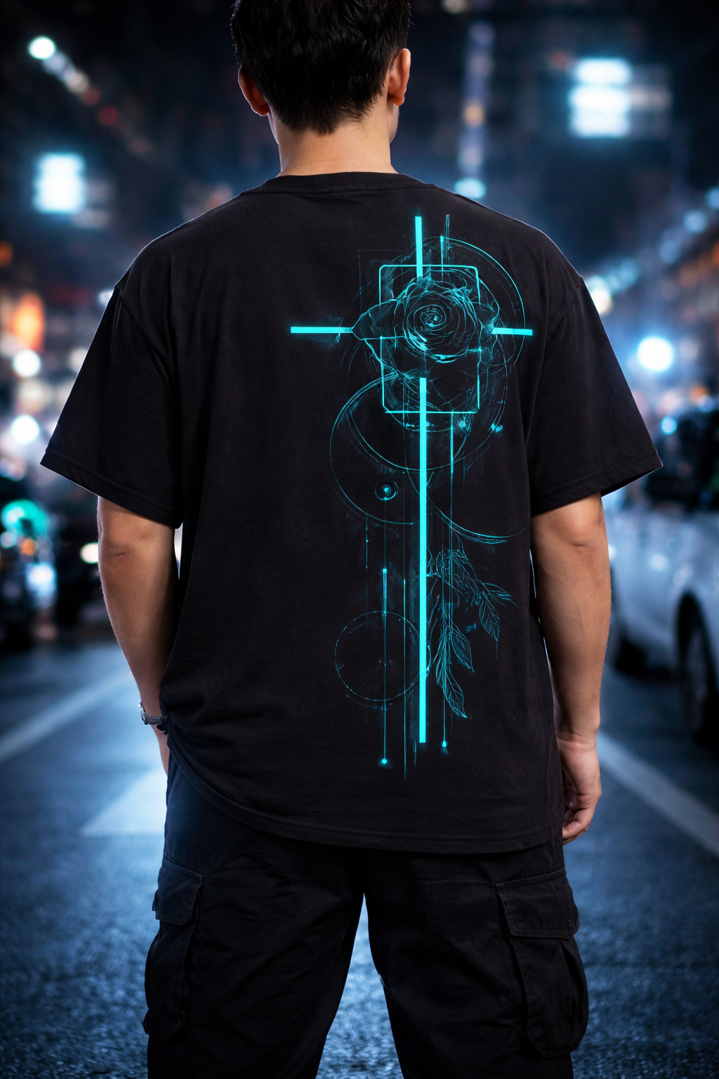 Geometric Line Oversized T-shirt– Black