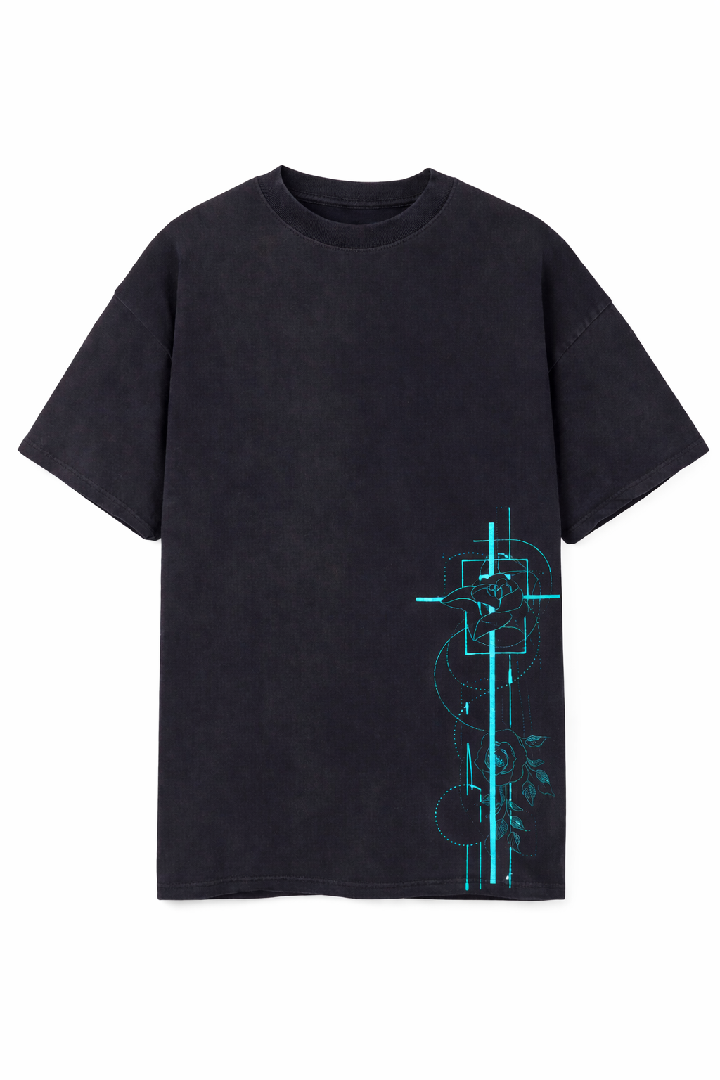 Geometric Line Oversized T-shirt– Black