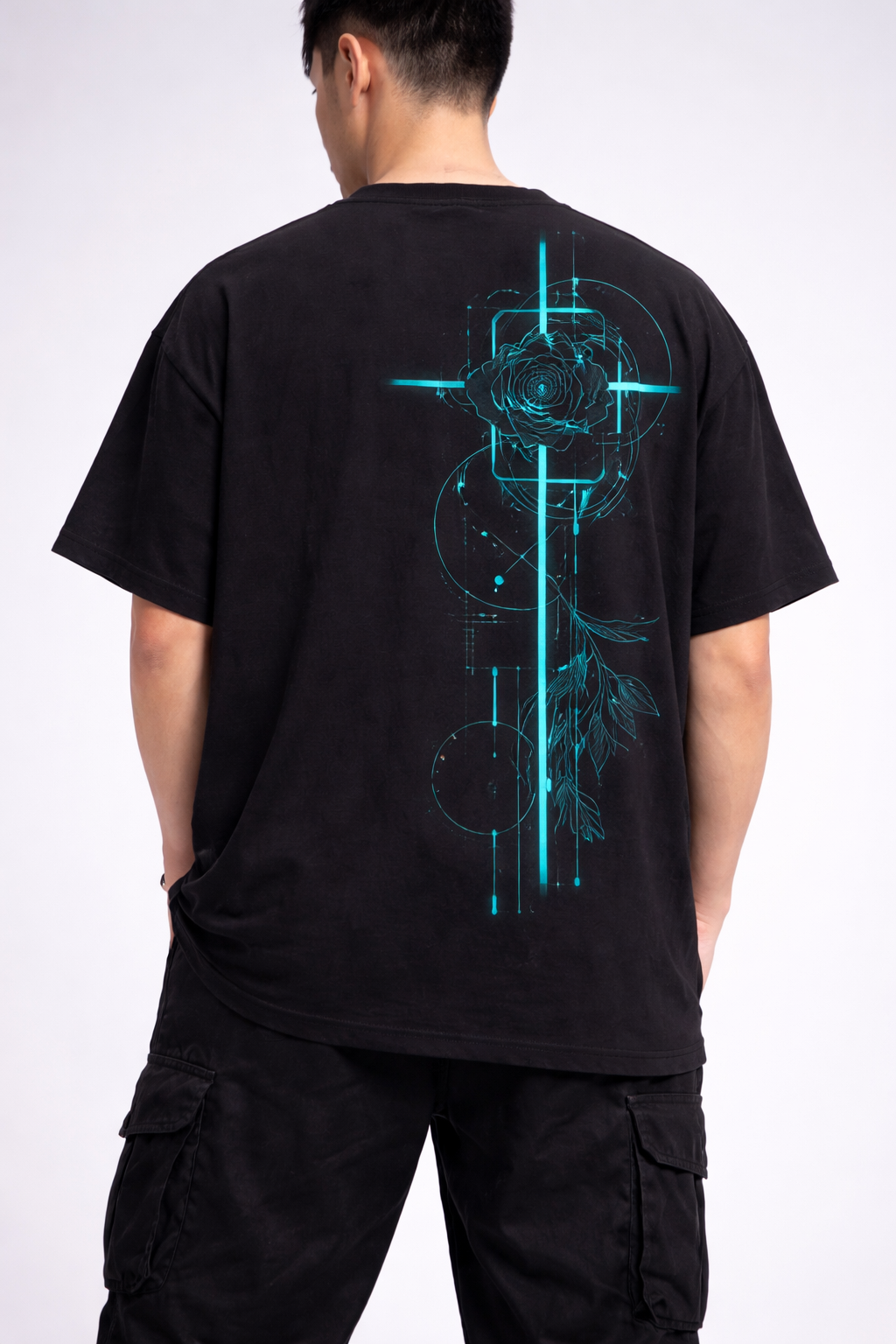 Geometric Line Oversized T-shirt– Black
